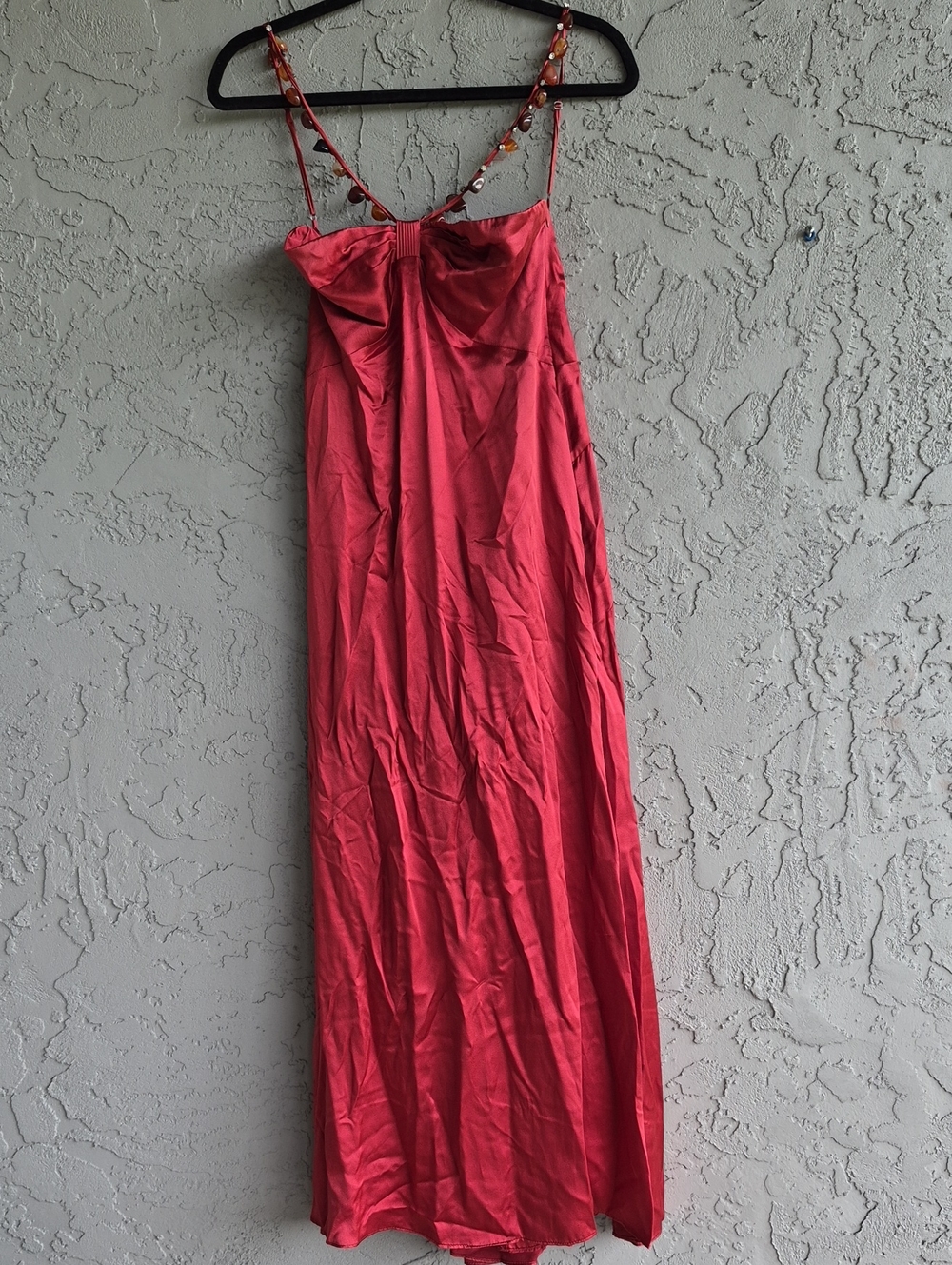 BCBGMaxAzria Coral Red Beaded-strap Maxi Dress